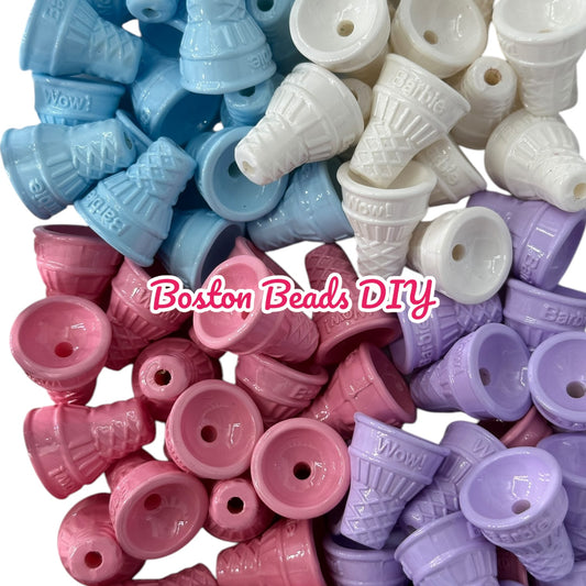 Acrylic Ice Cream Cone Beads Solid Color 50 pcs for Pens, Keychains, Accessories and more