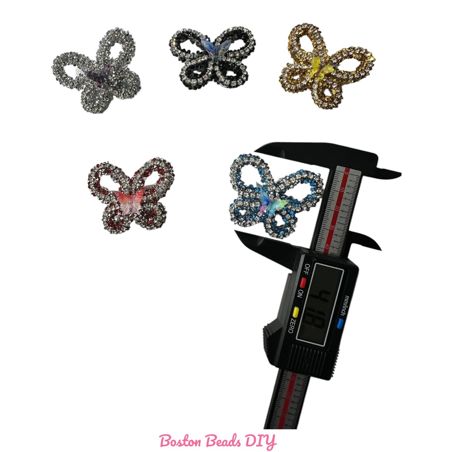 Rhinestone Butterfly d with mini Butterfly  Beads  for crafts and designs (sold per set of 2)