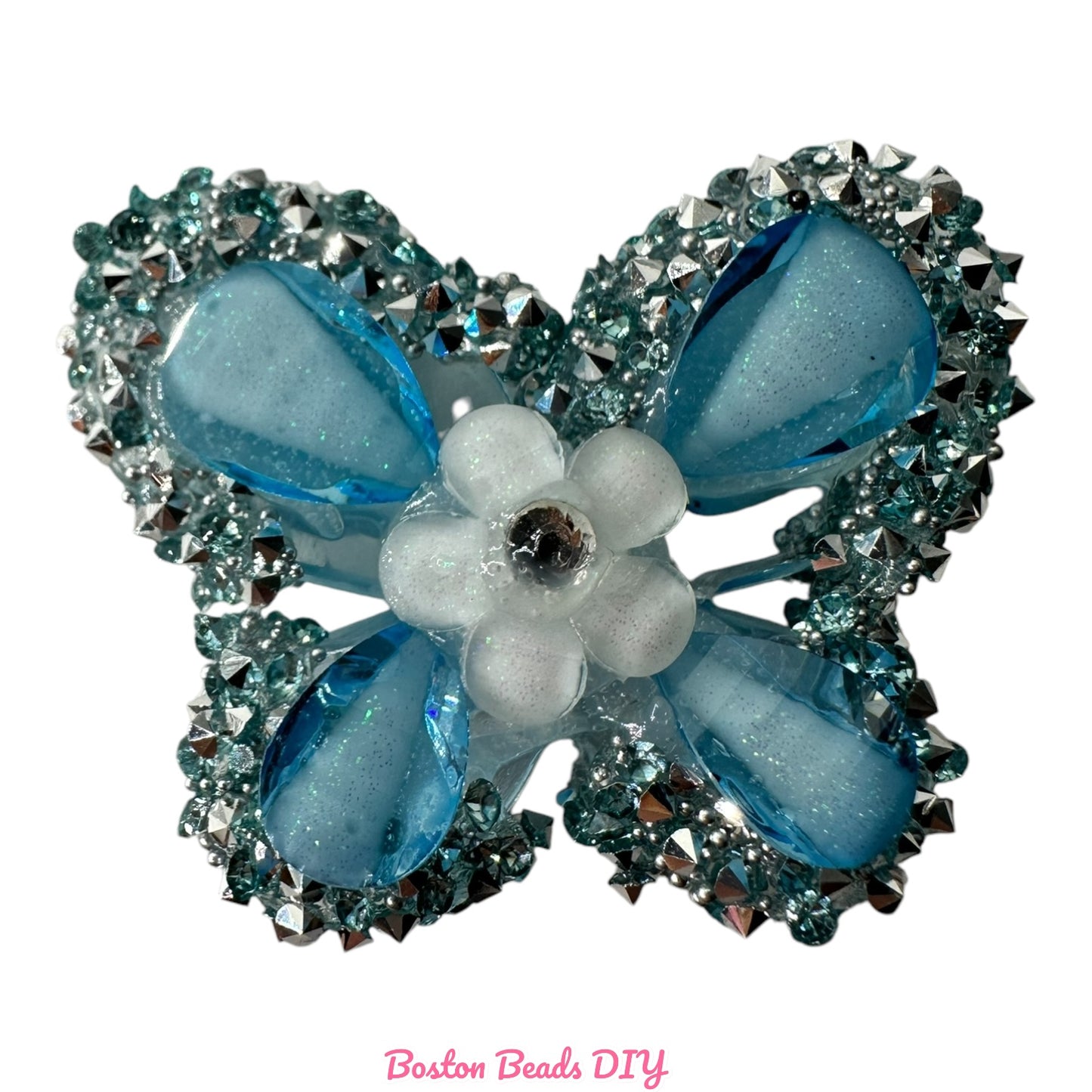 Rhinestone Butterfly c with Flower Beads  for crafts and designs (sold per set of 2)