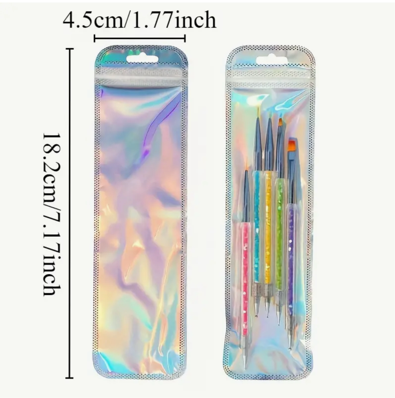 A Pack of 50 Holographic Resealable Bags -Zippered Pouches for Makeup Brushes, Pens, Lipsticks & Jewelry