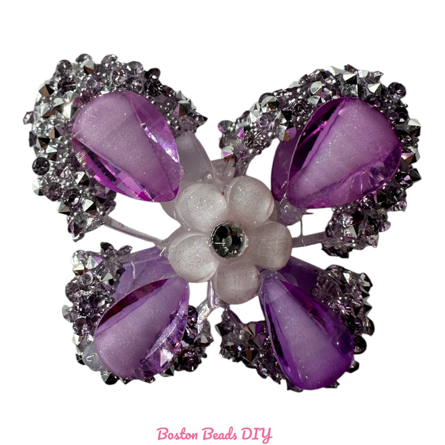 Rhinestone Butterfly c with Flower Beads  for crafts and designs (sold per set of 2)