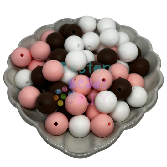 {Neopolitan} A Pack of 60 Boston Beads Delight 15 mm Round Silicone Beads for Pens/Keychains/Wristlets/and more