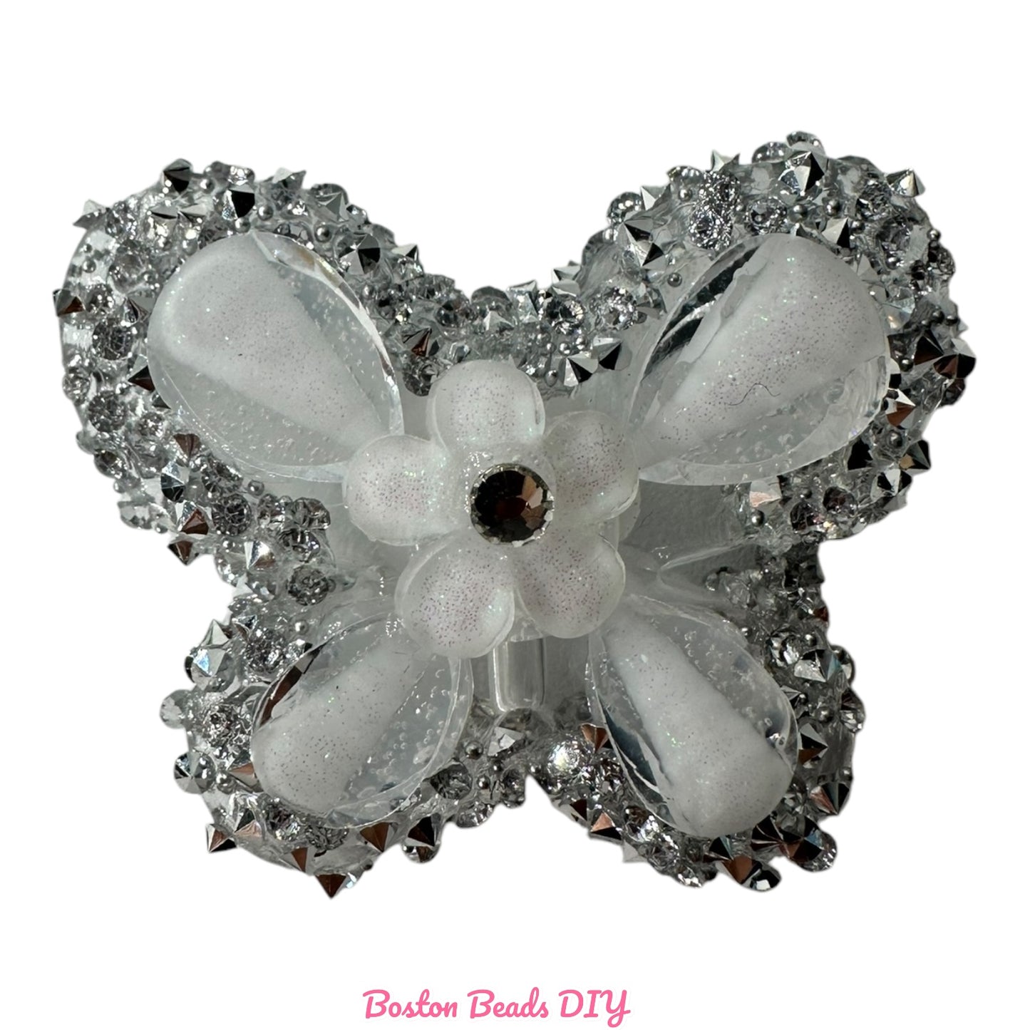 Rhinestone Butterfly c with Flower Beads  for crafts and designs (sold per set of 2)