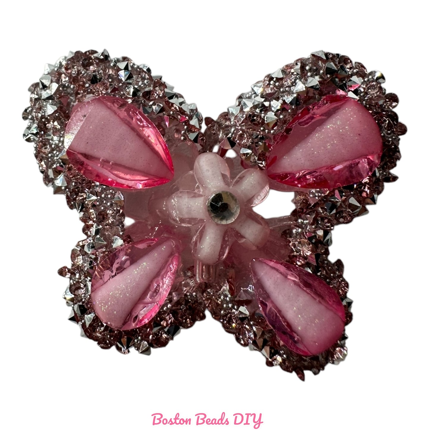 Rhinestone Butterfly c with Flower Beads  for crafts and designs (sold per set of 2)