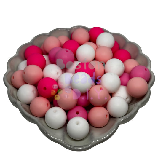 {Creamy Strawberry Crunch} A Pack of 60 Boston Beads Delight 15 mm Round Silicone Beads for Pens/Keychains/Wristlets/and more