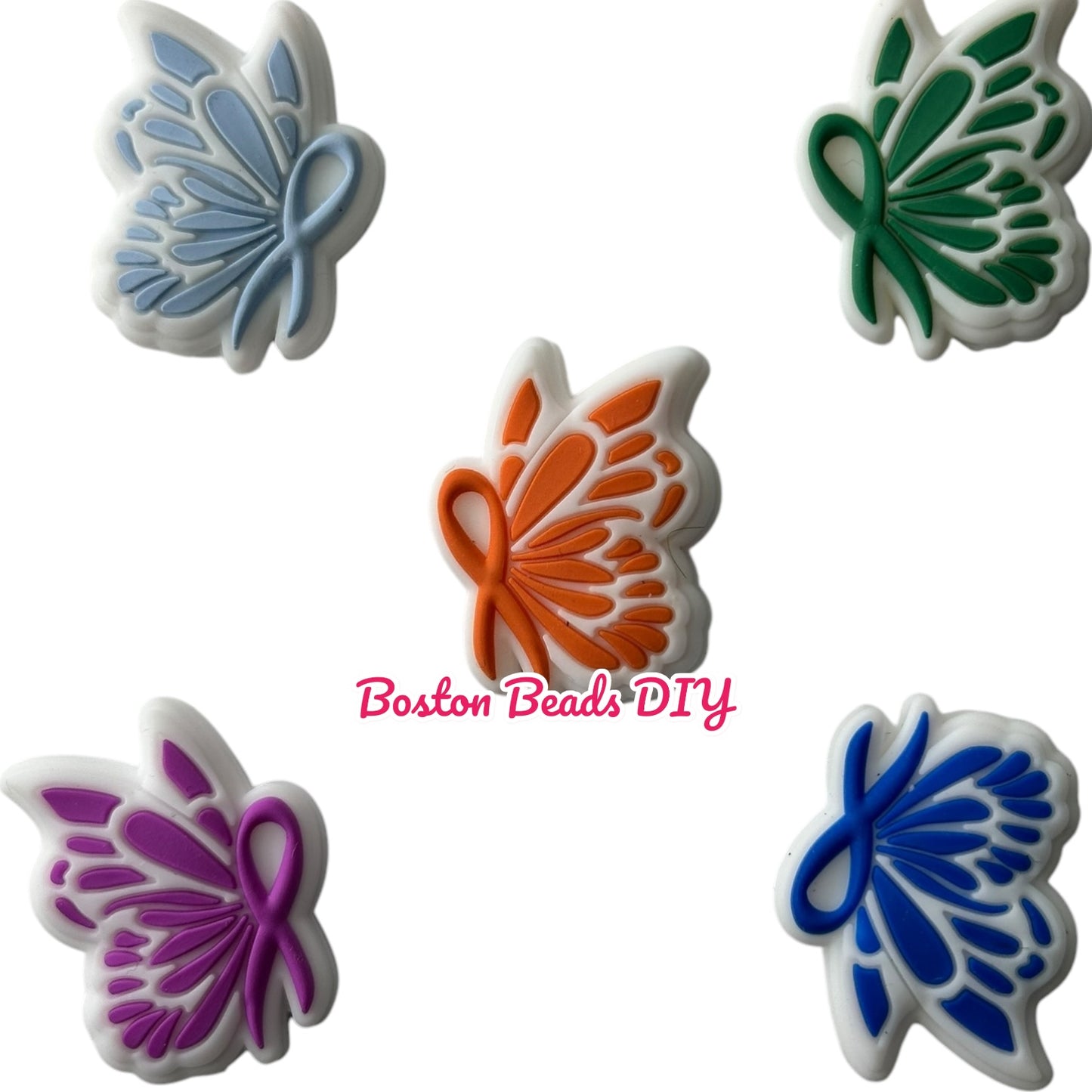 Awareness Cancer Butterfly Mix Colors Focal Beads (Sold per set of 5)