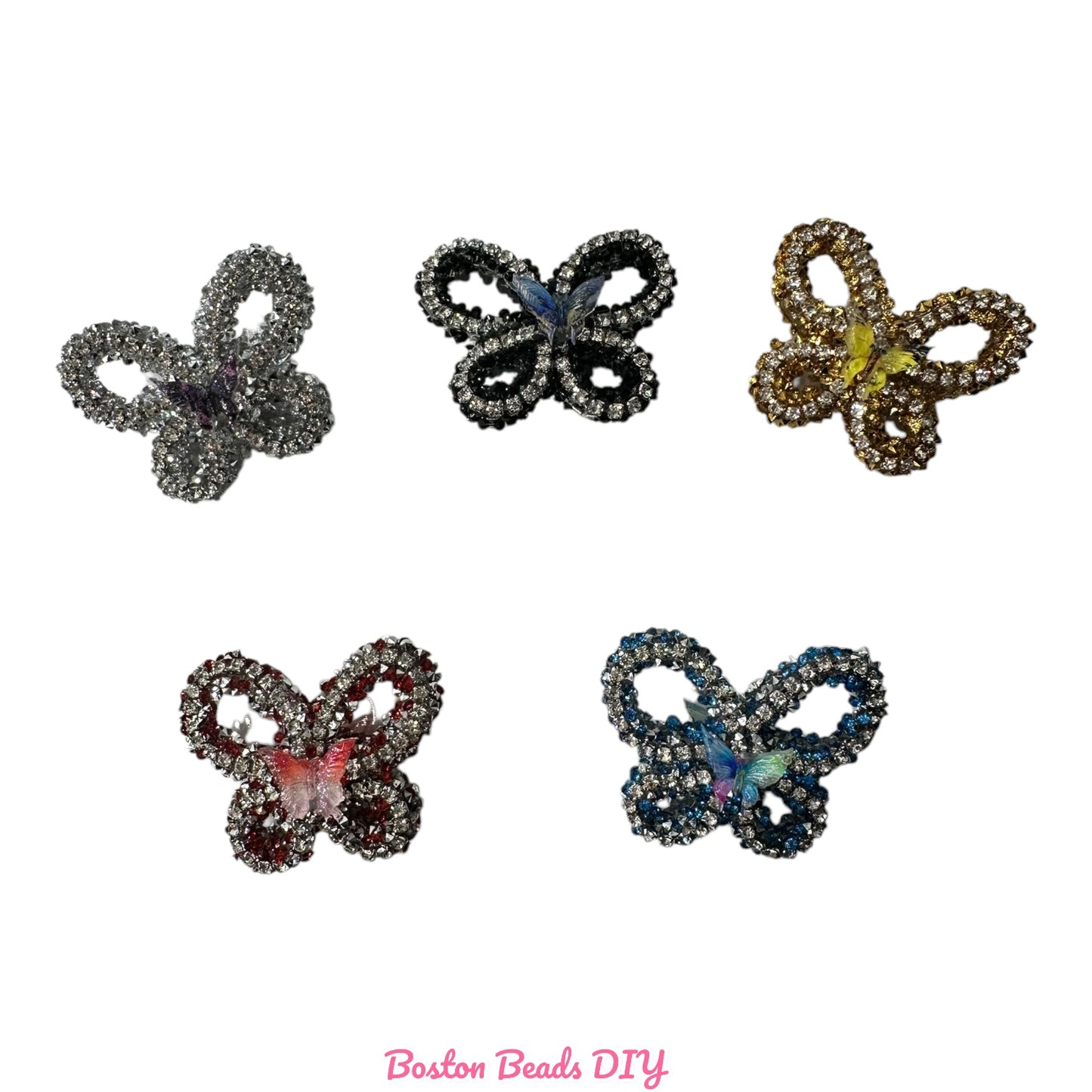 Rhinestone Butterfly d with mini Butterfly  Beads  for crafts and designs (sold per set of 2)