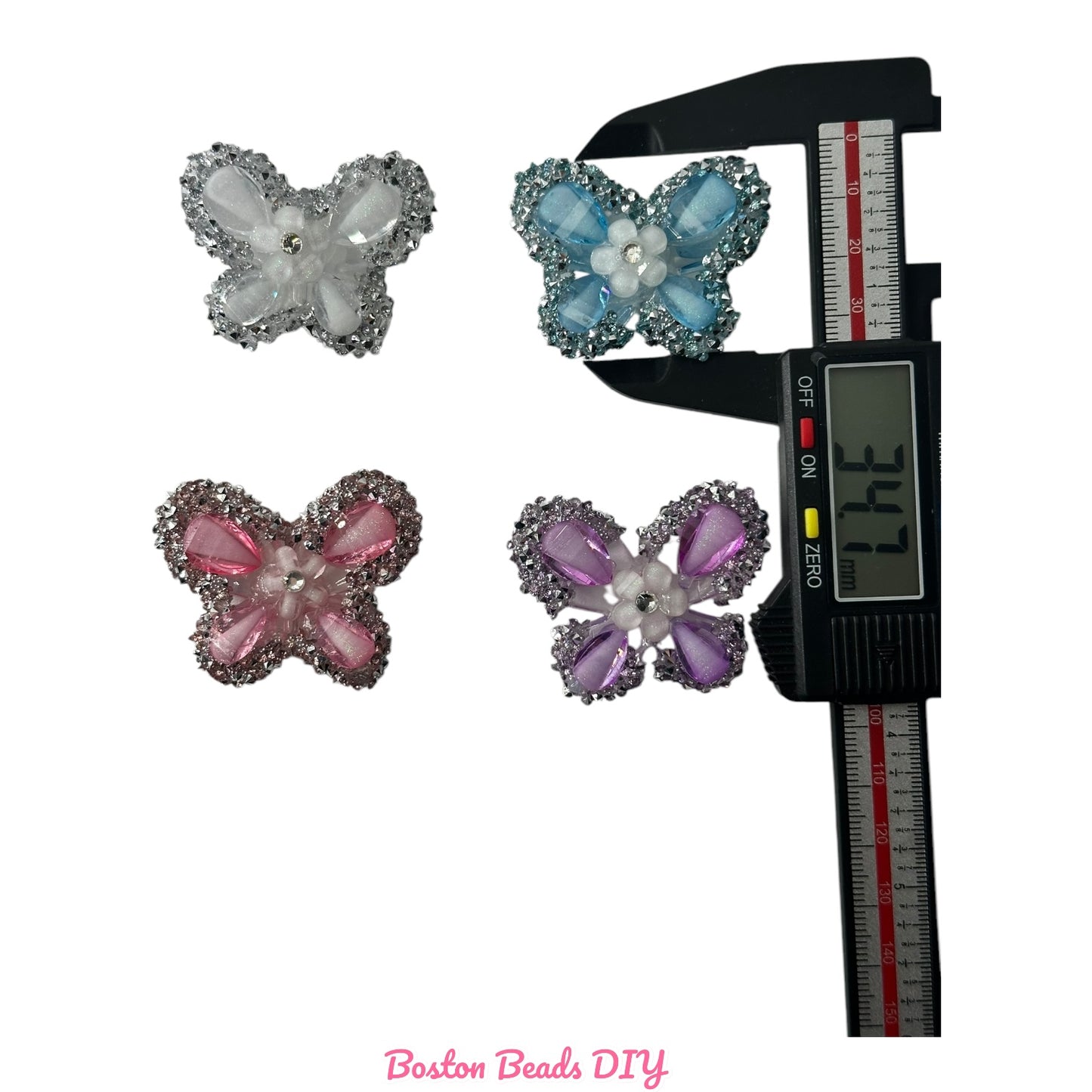 Rhinestone Butterfly c with Flower Beads  for crafts and designs (sold per set of 2)