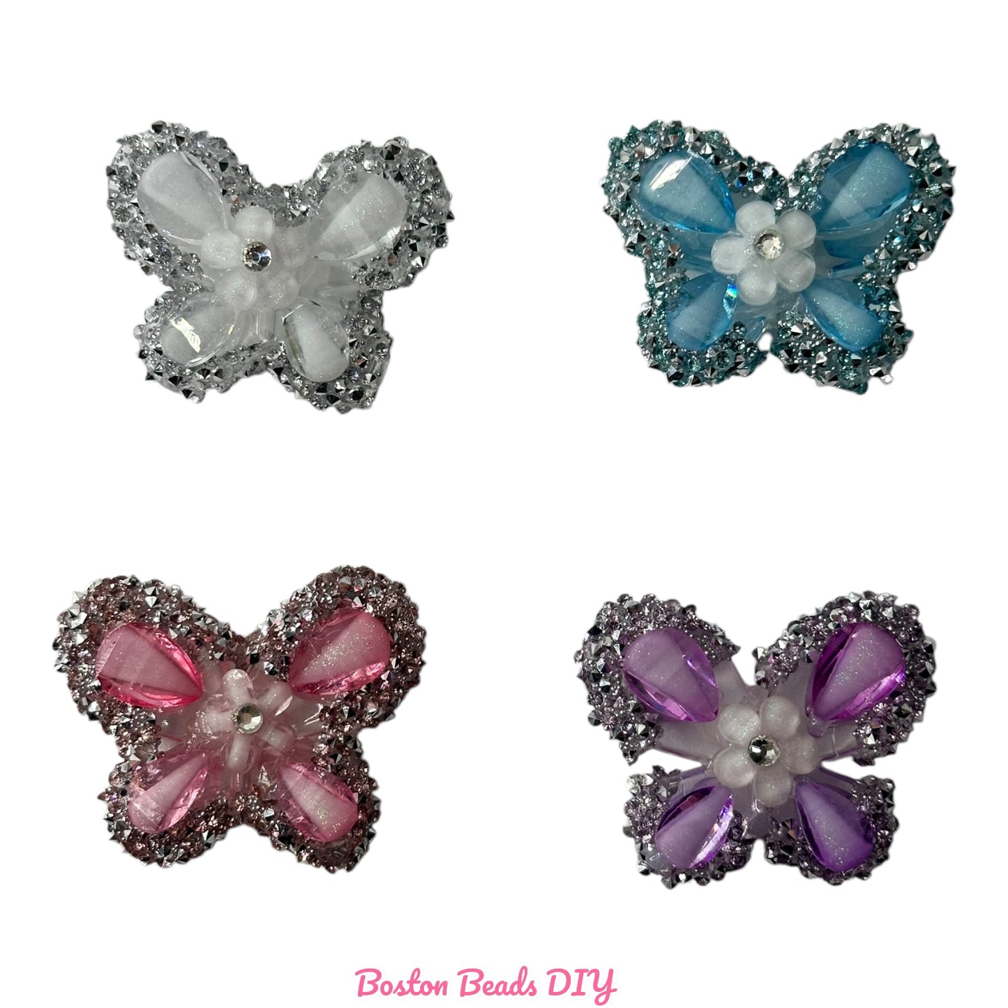 Rhinestone Butterfly c with Flower Beads  for crafts and designs (sold per set of 2)