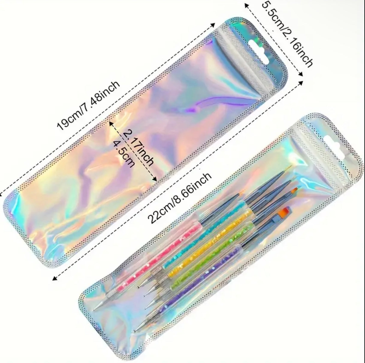 A Pack of 50 Holographic Resealable Bags -Zippered Pouches for Makeup Brushes, Pens, Lipsticks & Jewelry