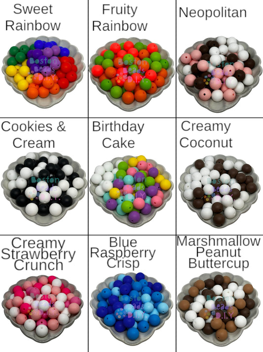 [9 “flavors”] Boston Beads Delights 15 mm Round Silicone Bead Mixes for Pens/Keychains/Wristlets/and more