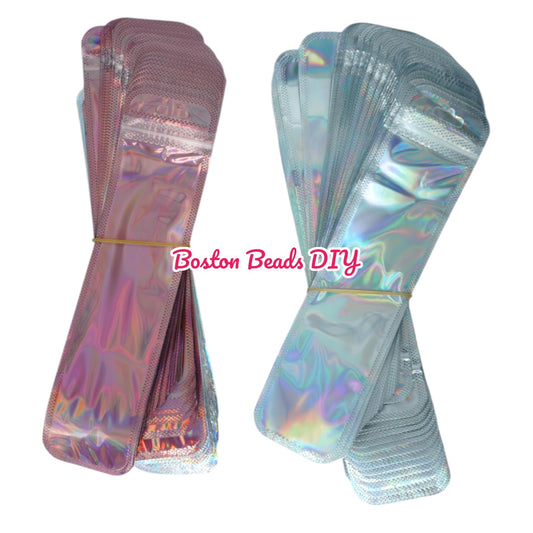 A Pack of 50 Holographic Resealable Bags -Zippered Pouches for Makeup Brushes, Pens, Lipsticks & Jewelry