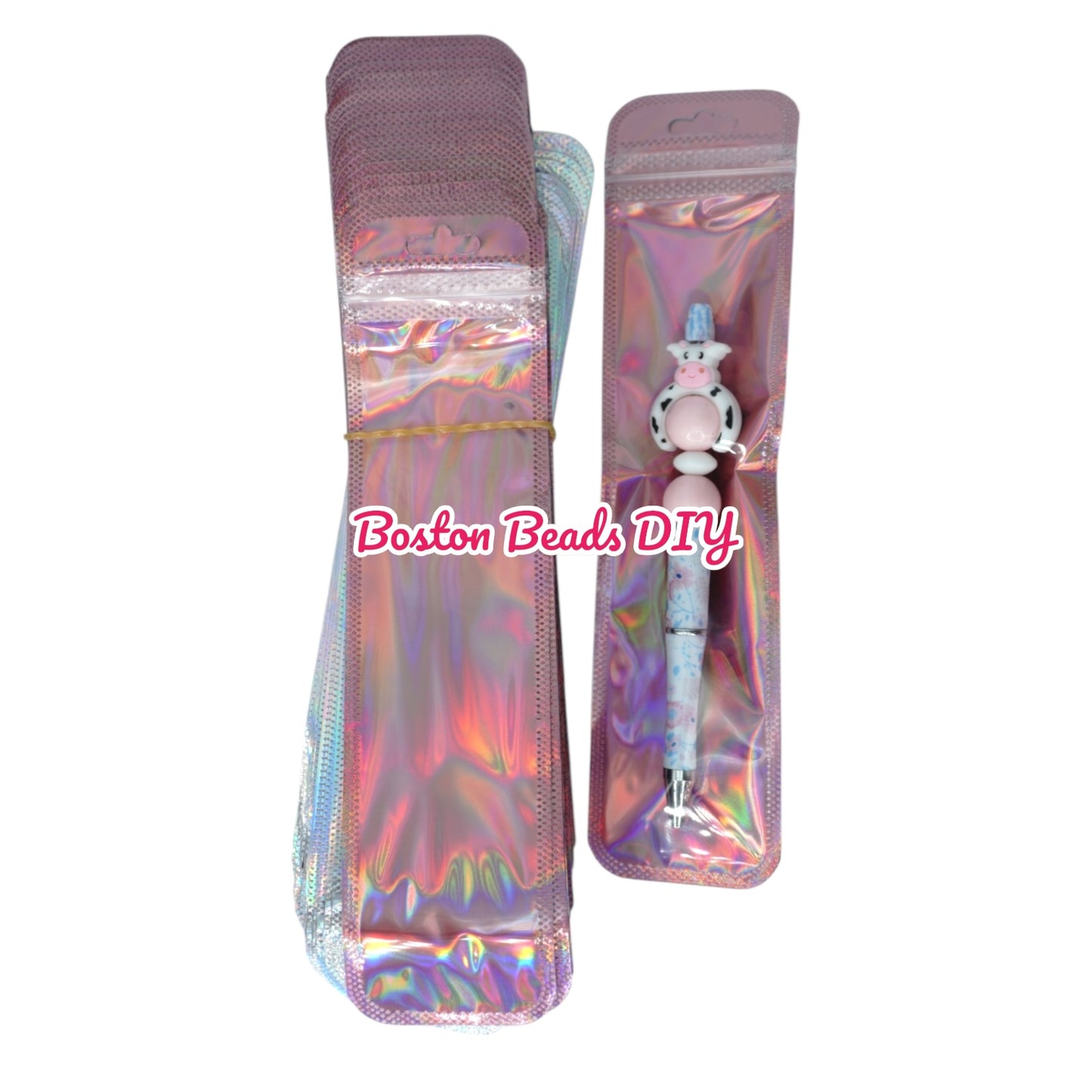 A Pack of 50 Holographic Resealable Bags -Zippered Pouches for Makeup Brushes, Pens, Lipsticks & Jewelry