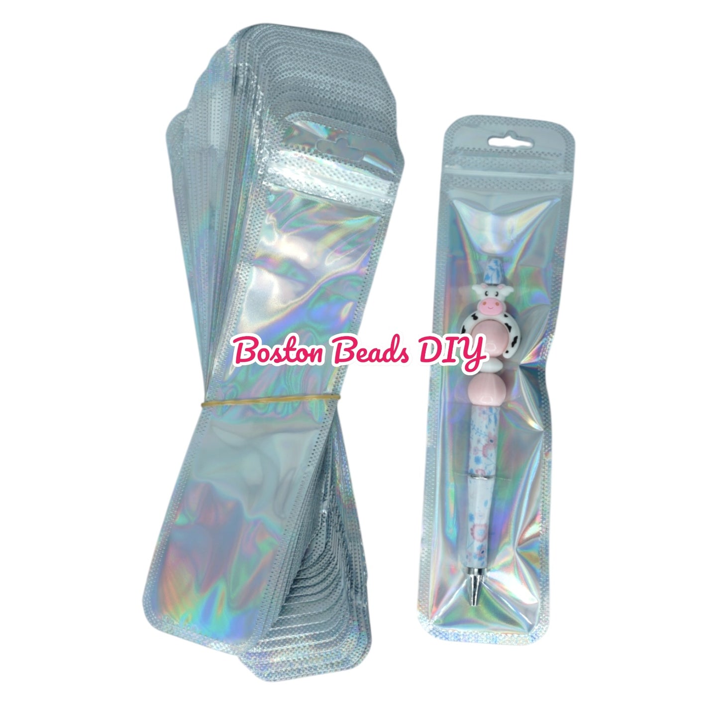 A Pack of 50 Holographic Resealable Bags -Zippered Pouches for Makeup Brushes, Pens, Lipsticks & Jewelry