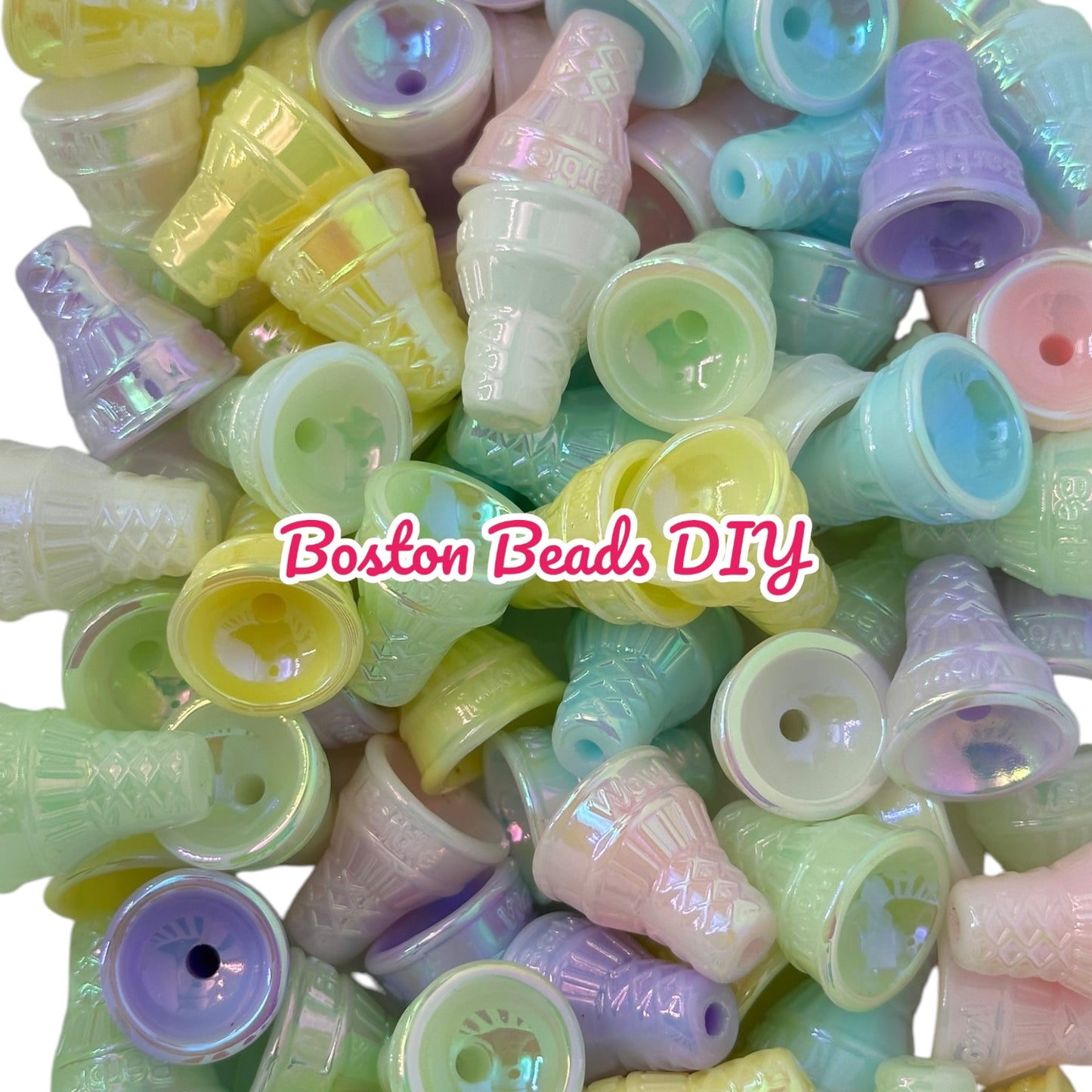 Acrylic Ice Cream Cone Beads Mix Luminous Color 50 pcs for Pens, Keychains, Accessories and more