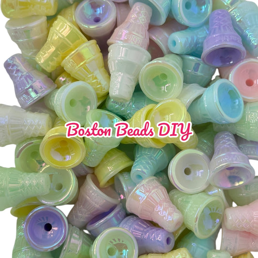 Acrylic Ice Cream Cone Beads Mix Luminous Color 50 pcs for Pens, Keychains, Accessories and more