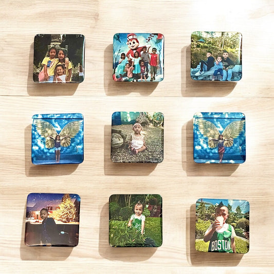 Set of 9 Custom Photo Magnets 2”x2” Decorative