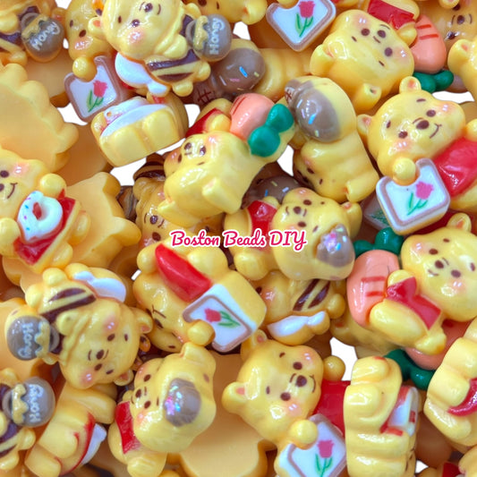 {Acrylic} Winnie The Pooh Theme Mix Flat Back Charms for crafts and designs (sold per set of 10)