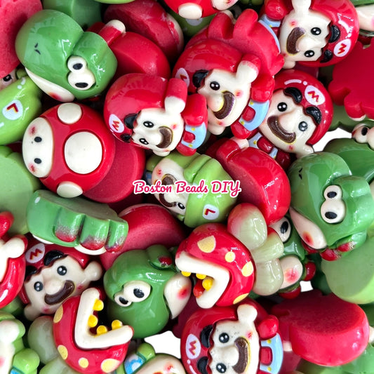 {Acrylic} Super Mario Theme Mix Flat Back Charms for crafts and designs (sold per set of 10)