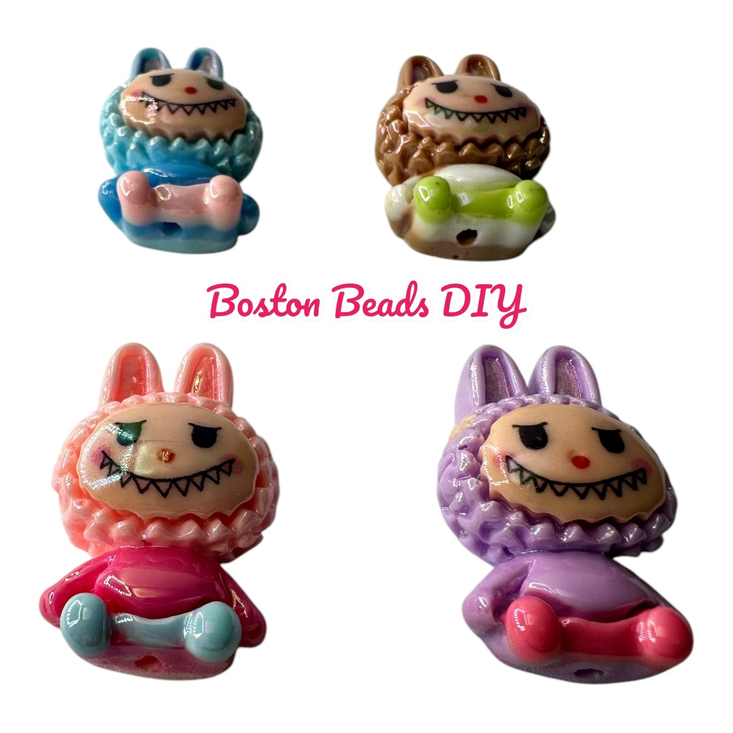 Acrylic Labubu Flat Back 2d Ab Beads for Pens, Keychains, Accessories and more (Sold by a set of 4, one color each as pictured)