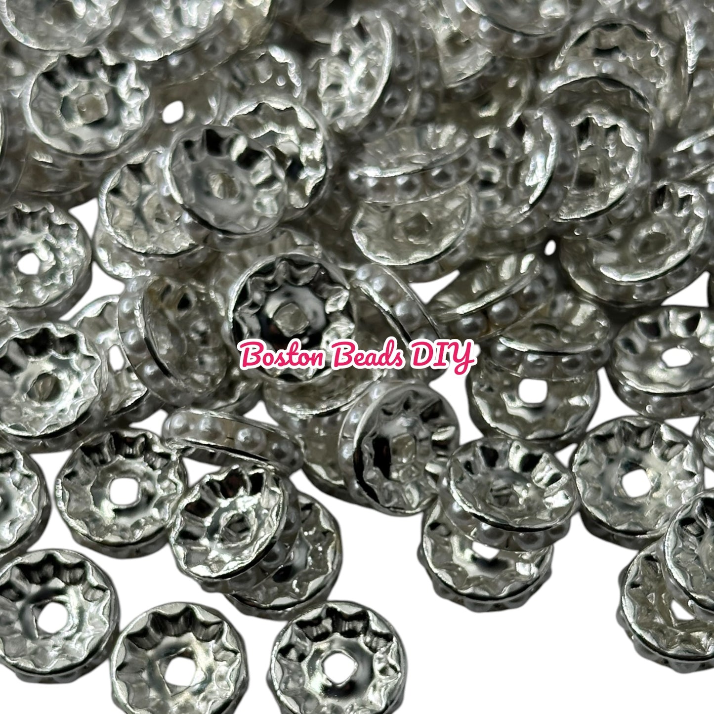 12mm Pearl Spacers Flat Pack of 50pcs  [3 Styles]