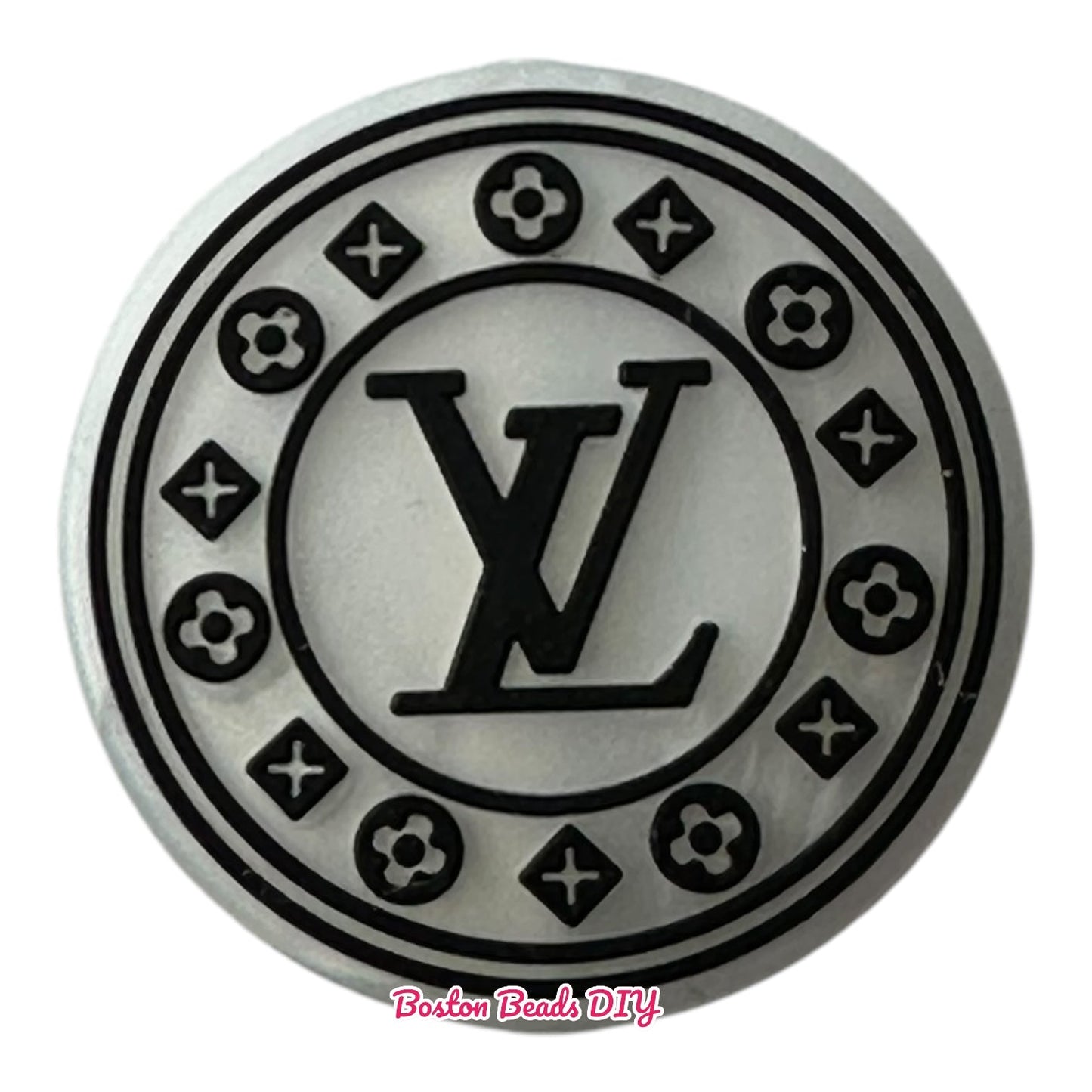 LV White and Black Round Focal Beads (Sold per set of 5)