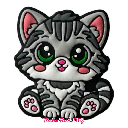 Cat cute in gray  Focal Beads (Sold per set of 5)