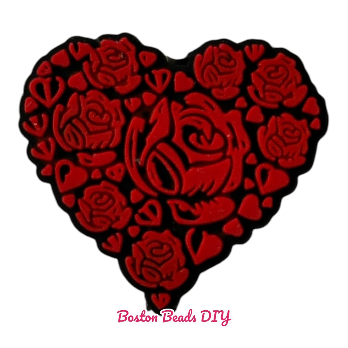 Heart Roses Focal Beads (Sold per set of 5)