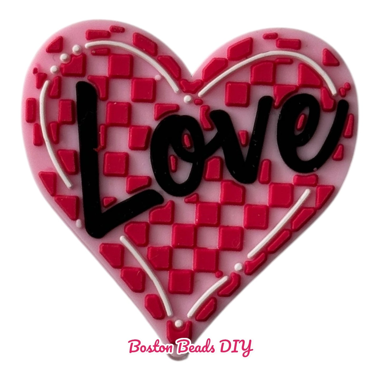 Heart Checkered Love Focal Beads (Sold per set of 5)