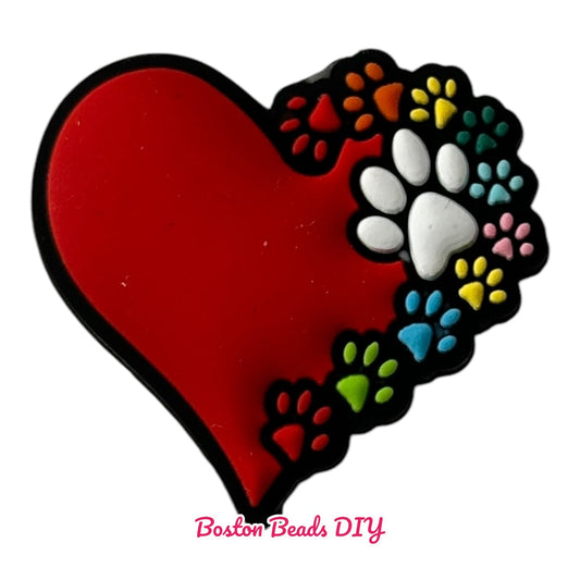 Heart Dog Paws Focal Beads (Sold per set of 5)