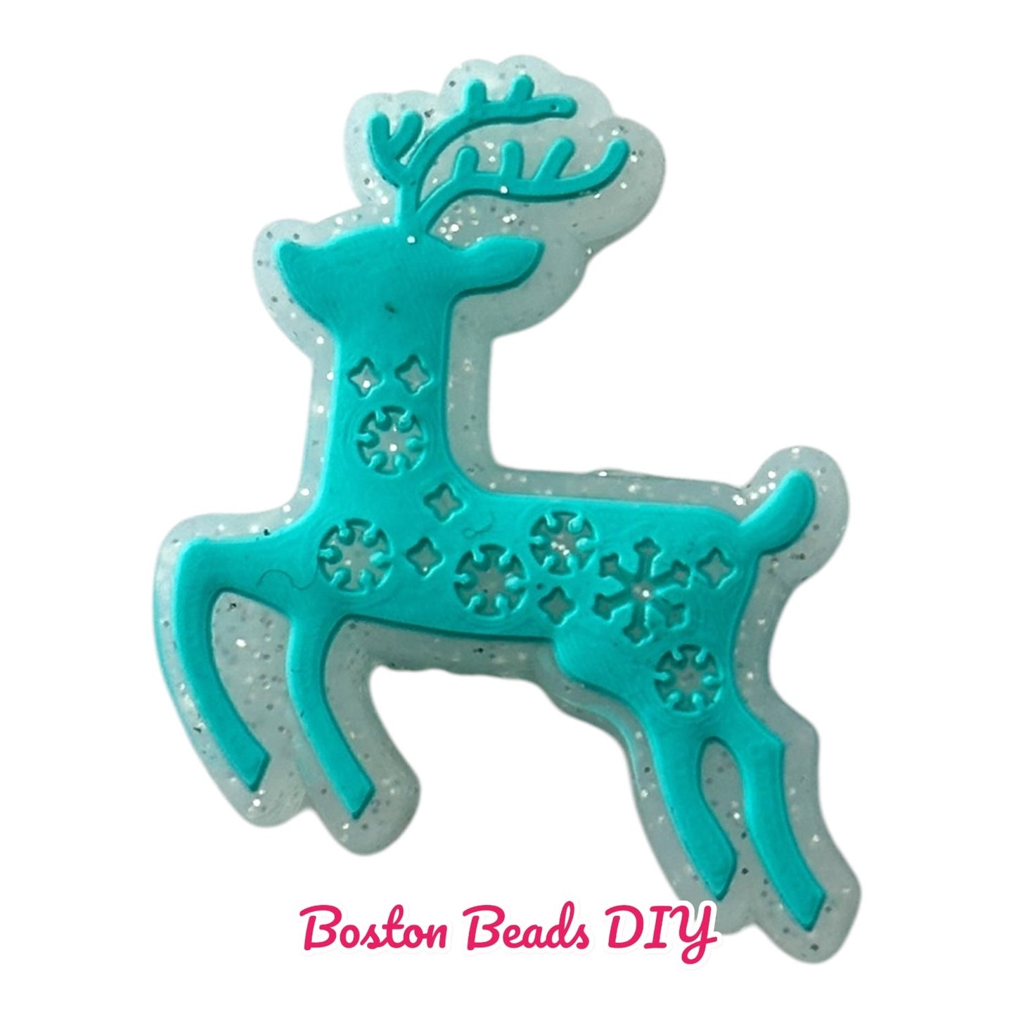 Christmas Blue Reindeer Focal Beads (Sold per set of 5)