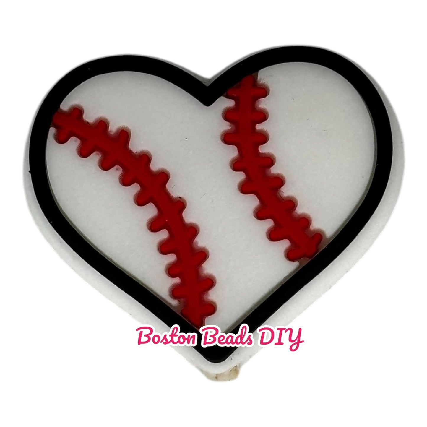 Baseball Heart Focal Beads (Sold per set of 5)