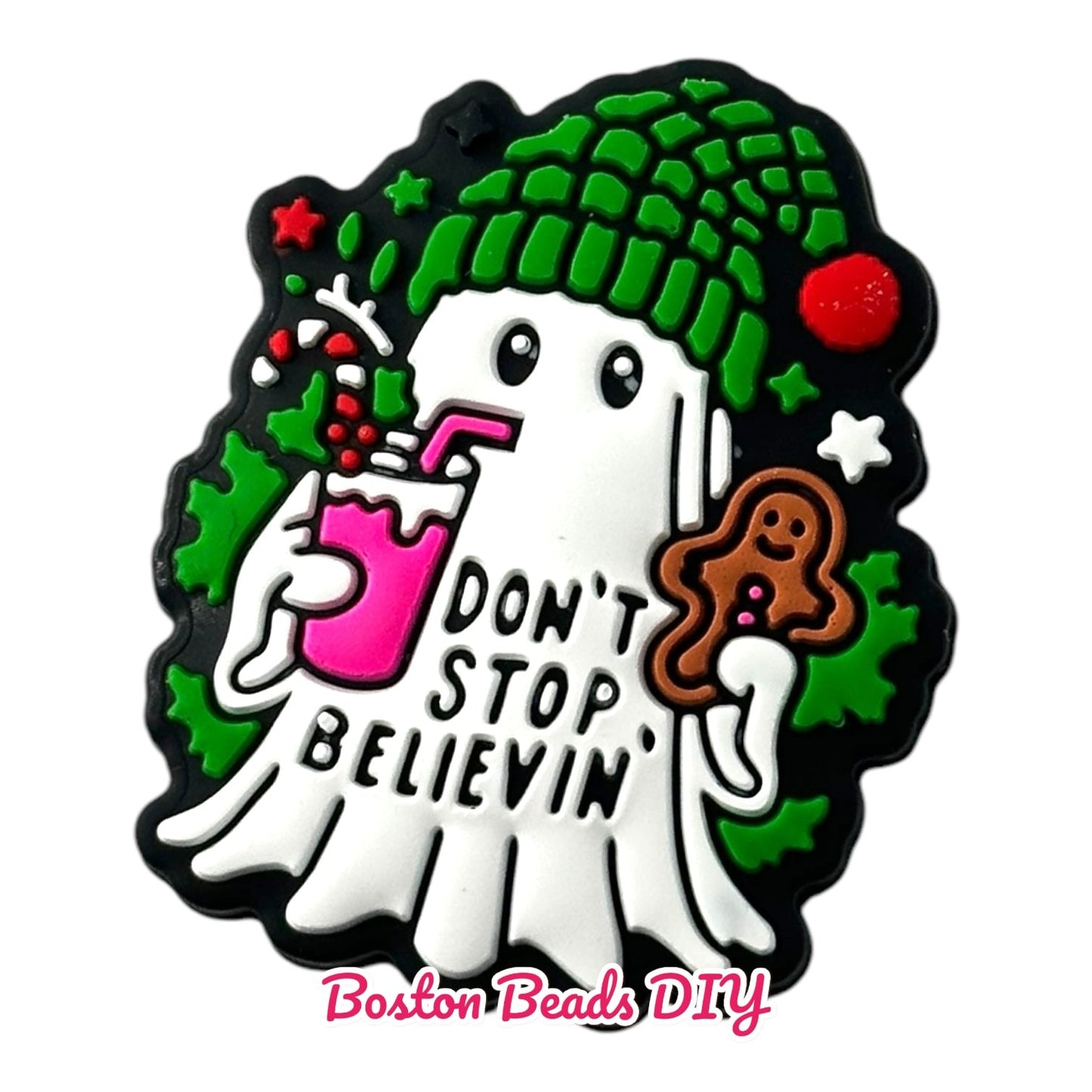 Christmas Ghost Don't Stop Believin' Focal Beads (Sold per set of 5)