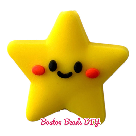 Star Yellow Smiley Focal Beads (Sold per set of 5)