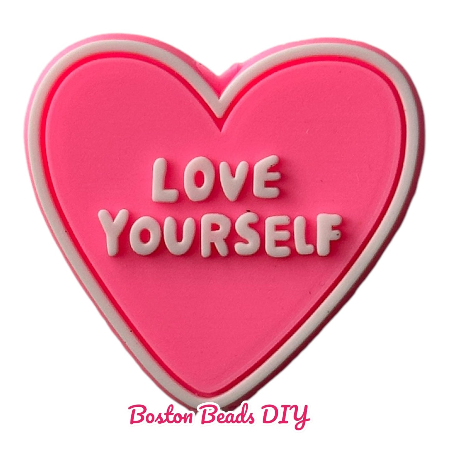 Love Yourself Heart Pink Focal Beads (Sold per set of 5)