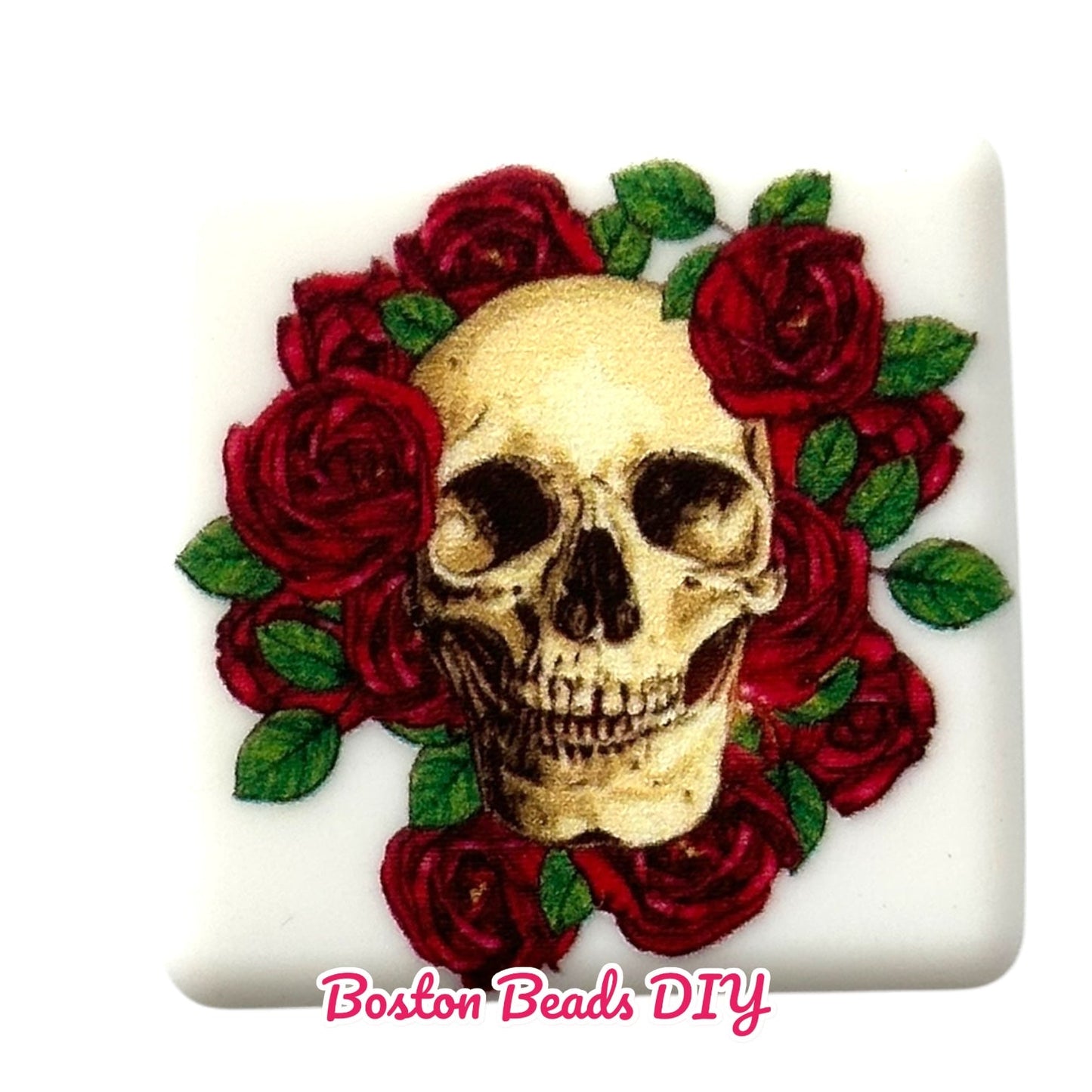 Halloween Skull Red Flower Printed Focal Beads (Sold per set of 5)