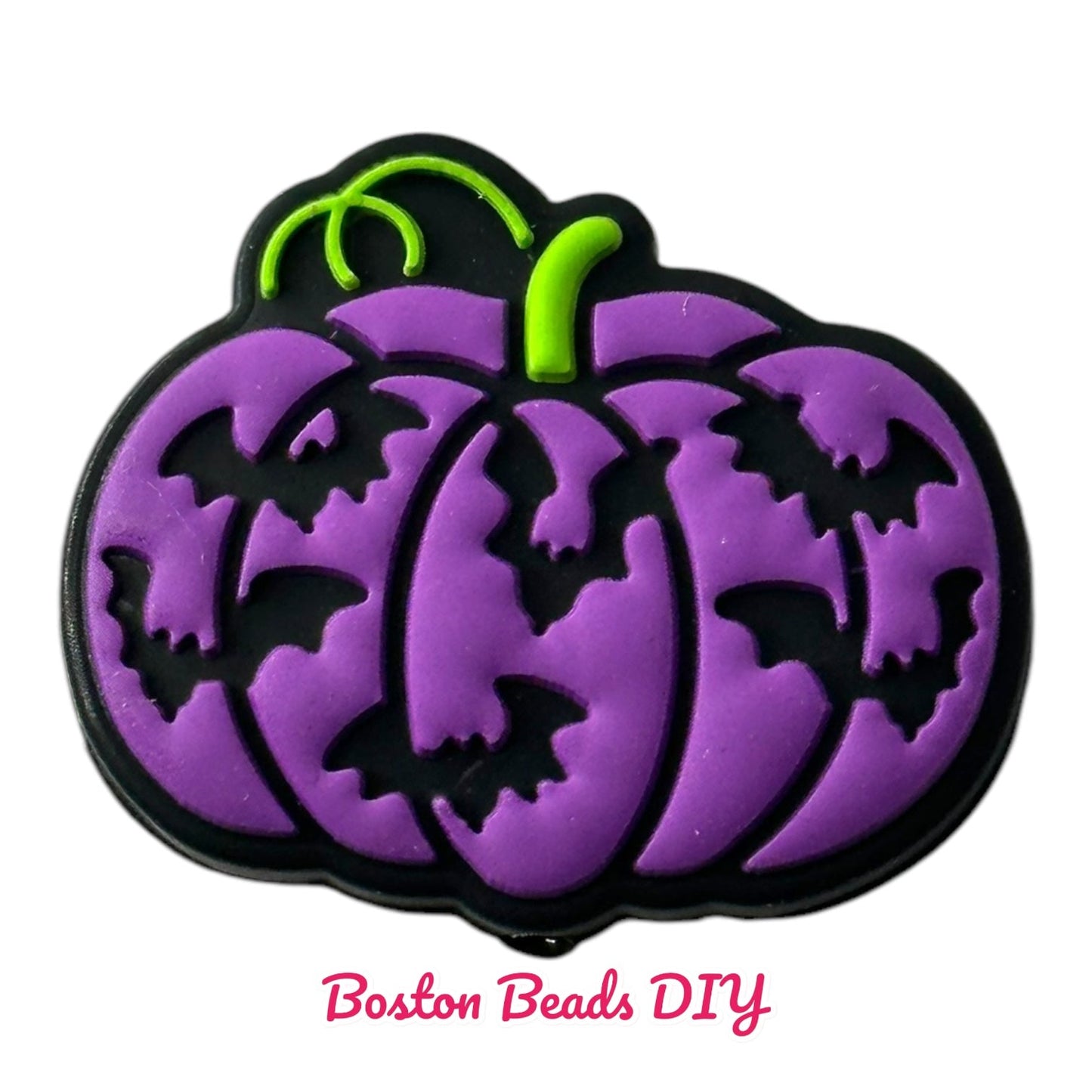 Halloween Purple Pumpkin with Bats Focal Beads (Sold per set of 5)