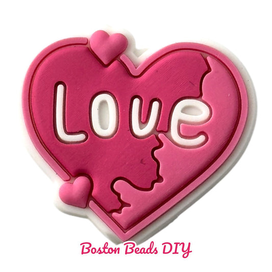 Heart Pink Puzzle Love Word Focal Beads (Sold per set of 5)