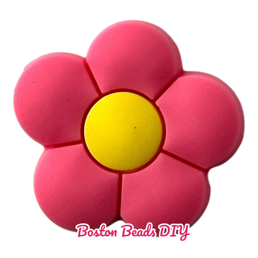 Flower Pink Yellow Focal Beads (Sold per set of 5)