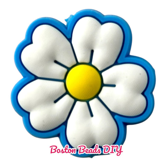 Flower Blue White Yellow Focal Beads (Sold per set of 5)